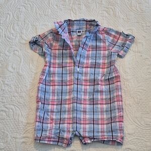 Janie and Jack boys 18 - 24 months romper pink, blue, white plaid VGUC
